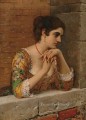 von belleza veneciana en el balcón dama Eugene de Blaas